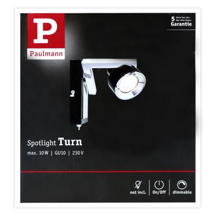 Paulmann 66670 - 1xGU10/10W Foco de pared TURN 230V negro