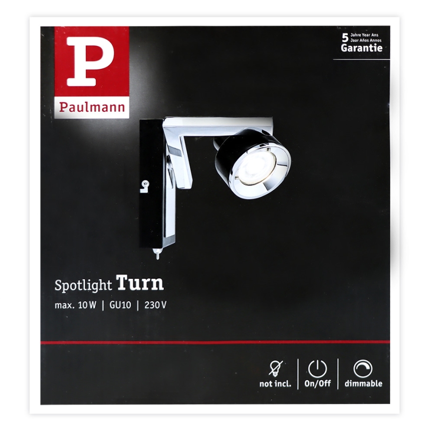 Paulmann 66670 - 1xGU10/10W Foco de pared TURN 230V negro