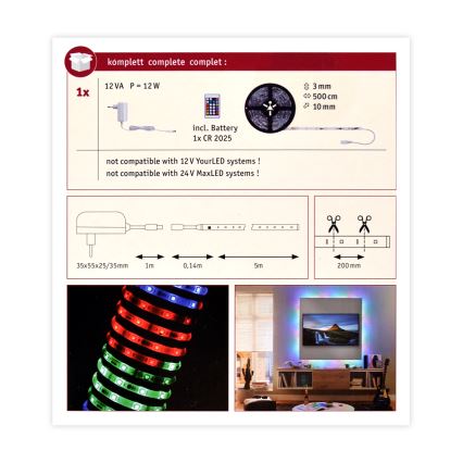 Paulmann 70513 - Tira LED RGB/10W Regulable SIMPLED 5m 230V + CR