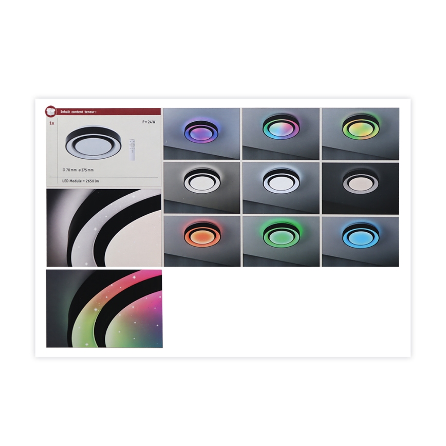 Paulmann 70544 - Plafón LED regulable RGBW/22W RAINBOW 230V 3000-6500K + mando a distancia