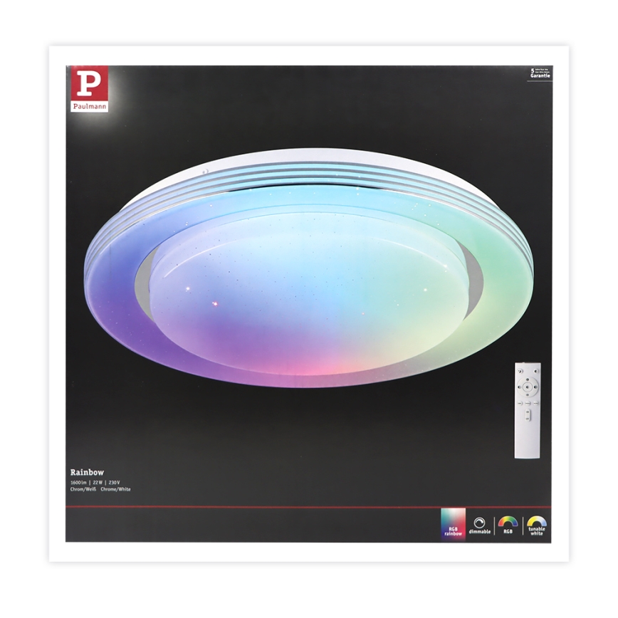 Paulmann 70546 - Plafón LED regulable RGBW/22W RAINBOW 230V 3000-6500K + mando a distancia