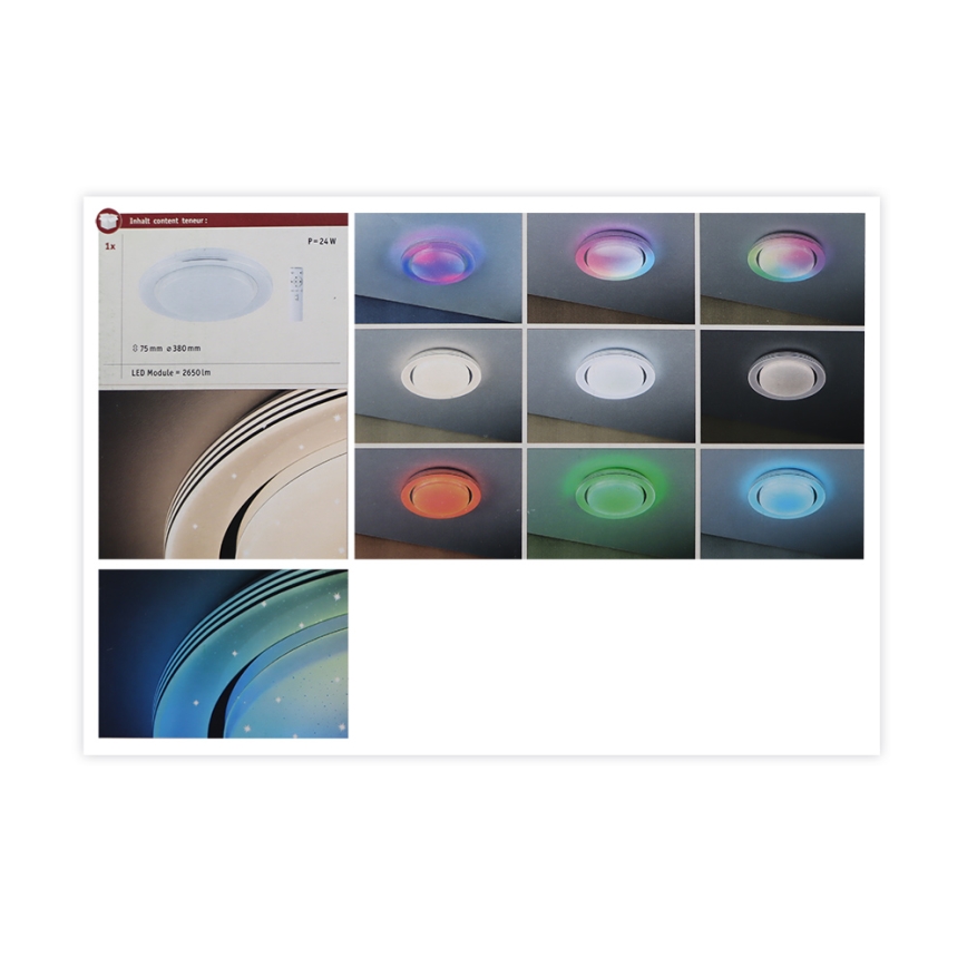Paulmann 70546 - Plafón LED regulable RGBW/22W RAINBOW 230V 3000-6500K + mando a distancia