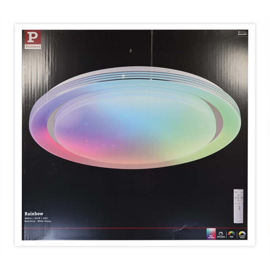 Paulmann 70547 - Plafón LED regulable RGBW/38,5W RAINBOW 230V 3000-6500K + mando a distancia