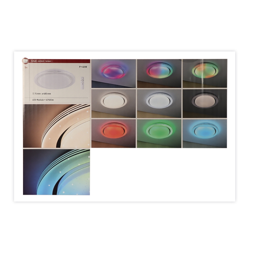 Paulmann 70547 - Plafón LED regulable RGBW/38,5W RAINBOW 230V 3000-6500K + mando a distancia