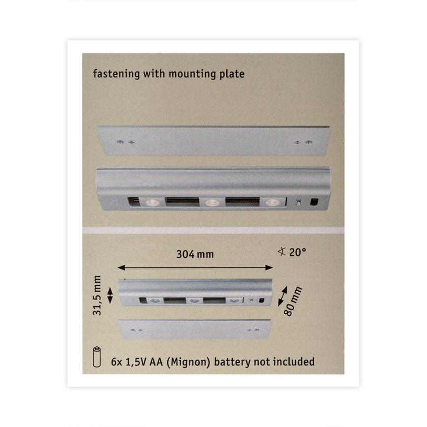 Paulmann 70640 - 3xLED/0,5W Lámpara de armario regulable SLIDE 6xAA