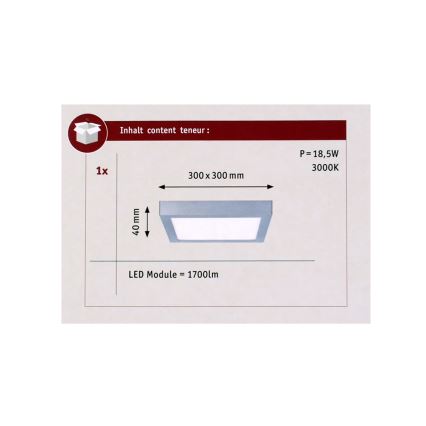 Paulmann 70650 - LED/17W Plafón LUNAR 230V 30x30 cm cromo mate