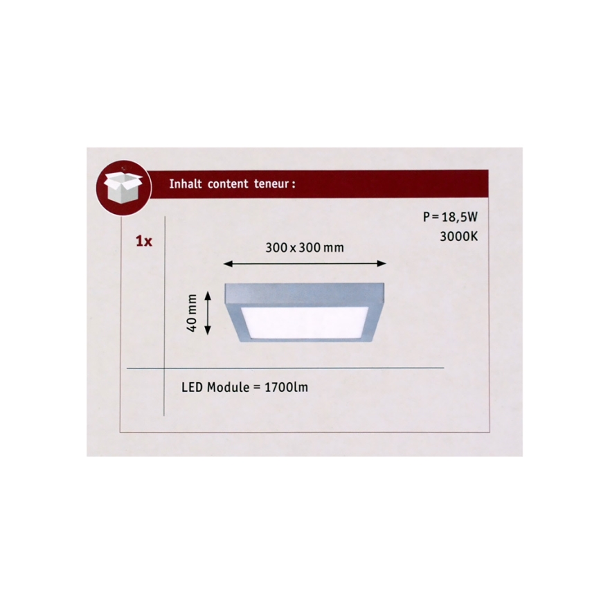 Paulmann 70650 - LED/17W Plafón LUNAR 230V 30x30 cm cromo mate