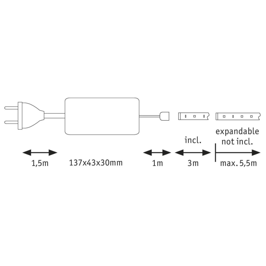 Paulmann 70665 - LED/18W IP44 Tira de baño regulable MAXLED 3 m 6500K 230V
