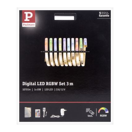 Paulmann 70696 - Tira LED regulable RGBW/8W DIGITAL 3m 230V + mando a distancia