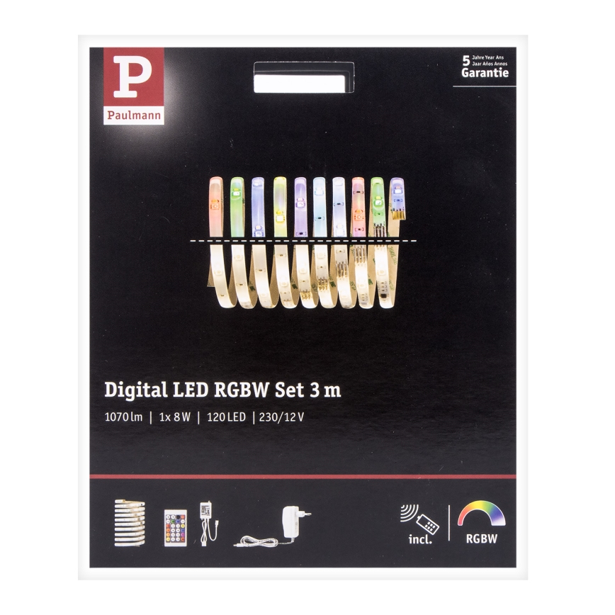 Paulmann 70696 - Tira LED regulable RGBW/8W DIGITAL 3m 230V + mando a distancia