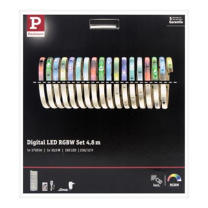 Paulmann 70697 - Tira LED regulable RGBW/10,5W DIGITAL 4,8m 230V + mando a distancia