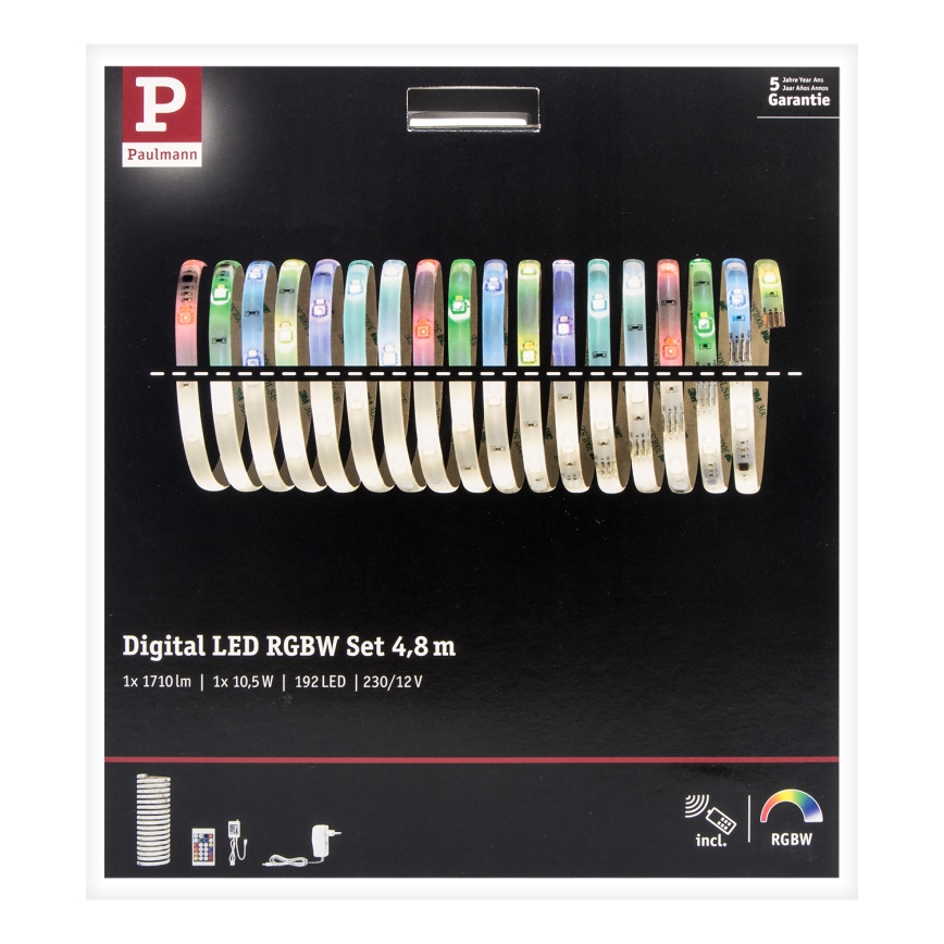 Paulmann 70697 - Tira LED regulable RGBW/10,5W DIGITAL 4,8m 230V + mando a distancia