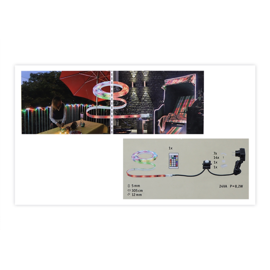 Paulmann 70698 - LED RGB/6,4W IP67 Cinta exterior regulable WATERLED 3m 230V + mando a distancia