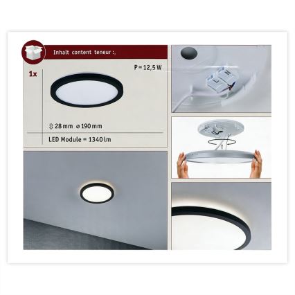 Paulmann 70997 - LED/11,2W Panel de techo ATRIA 230V 3000K diá. 19 cm negro