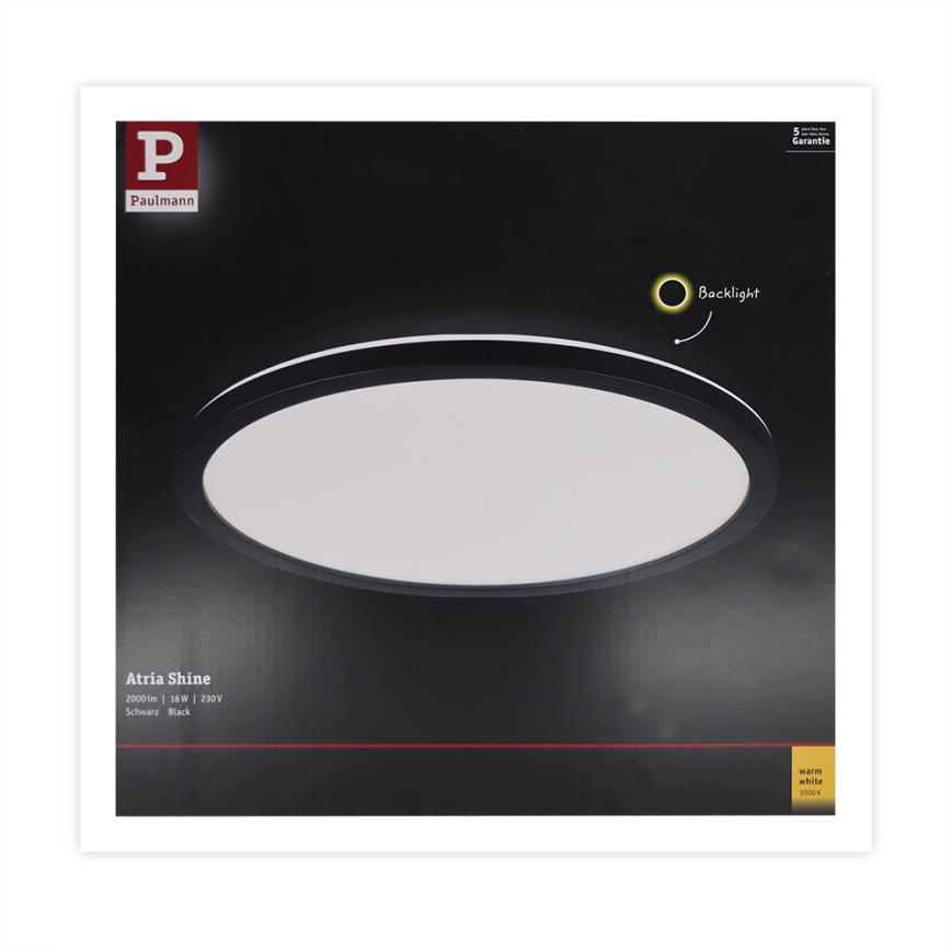 Paulmann 70998 - LED/16W Panel de techo ATRIA 230V 3000K diá. 29,3 cm negro