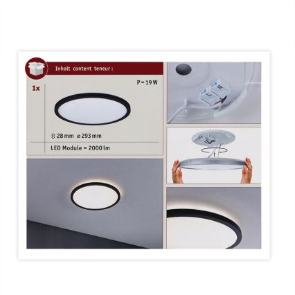 Paulmann 70998 - LED/16W Panel de techo ATRIA 230V 3000K diá. 29,3 cm negro