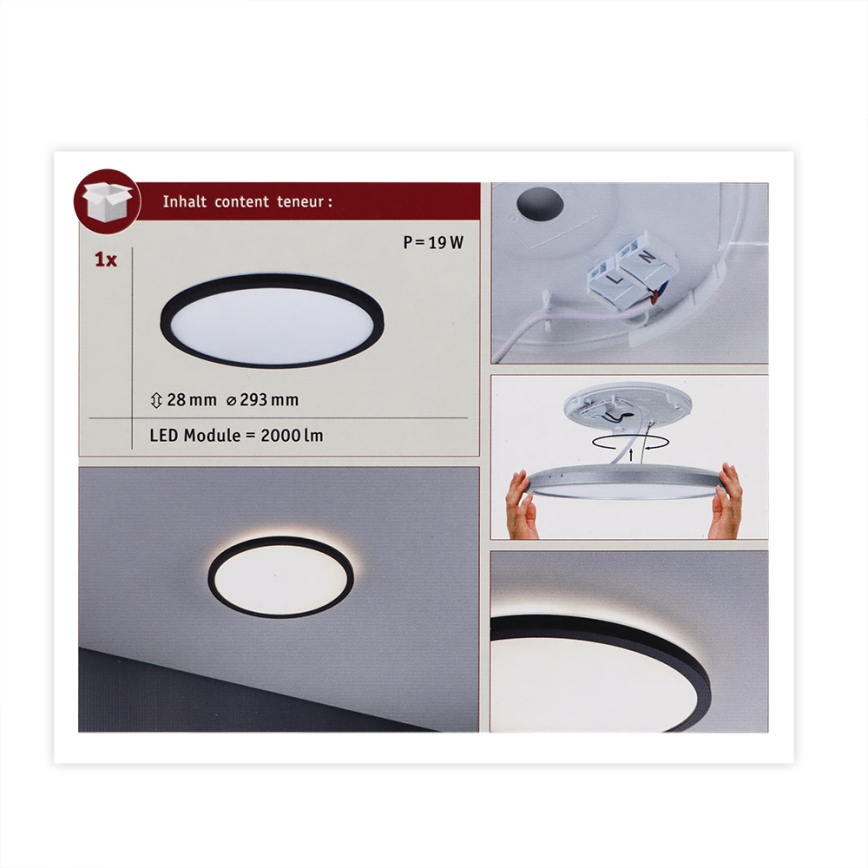 Paulmann 70998 - LED/16W Panel de techo ATRIA 230V 3000K diá. 29,3 cm negro