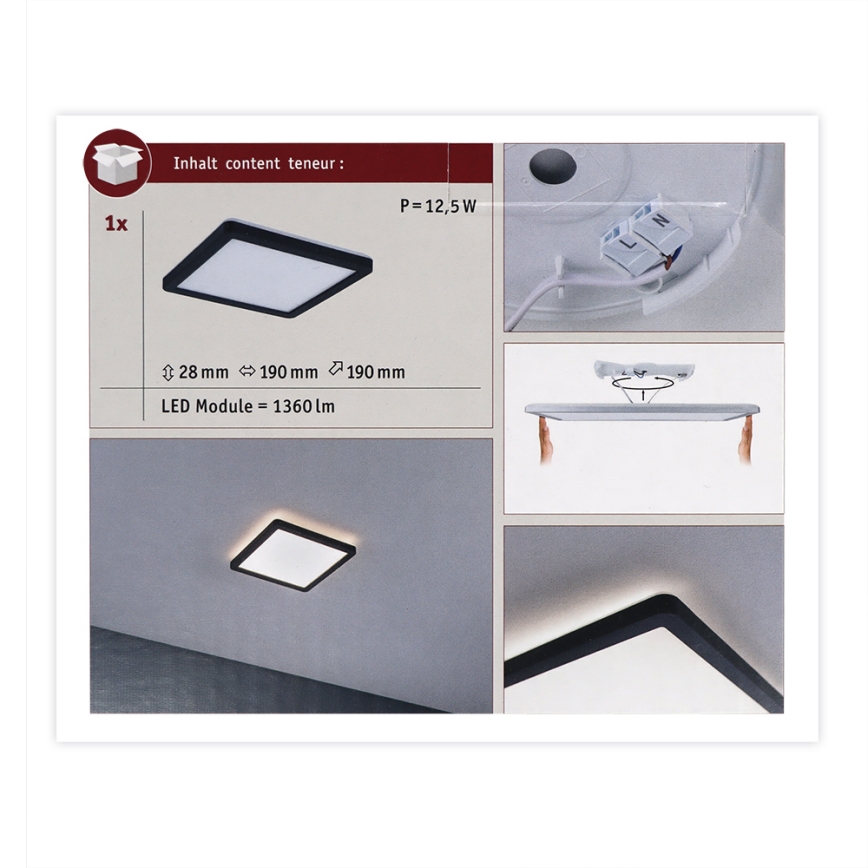 Paulmann 71000 - LED/11,2W Panel de techo ATRIA 230V 3000K 19x19 cm negro