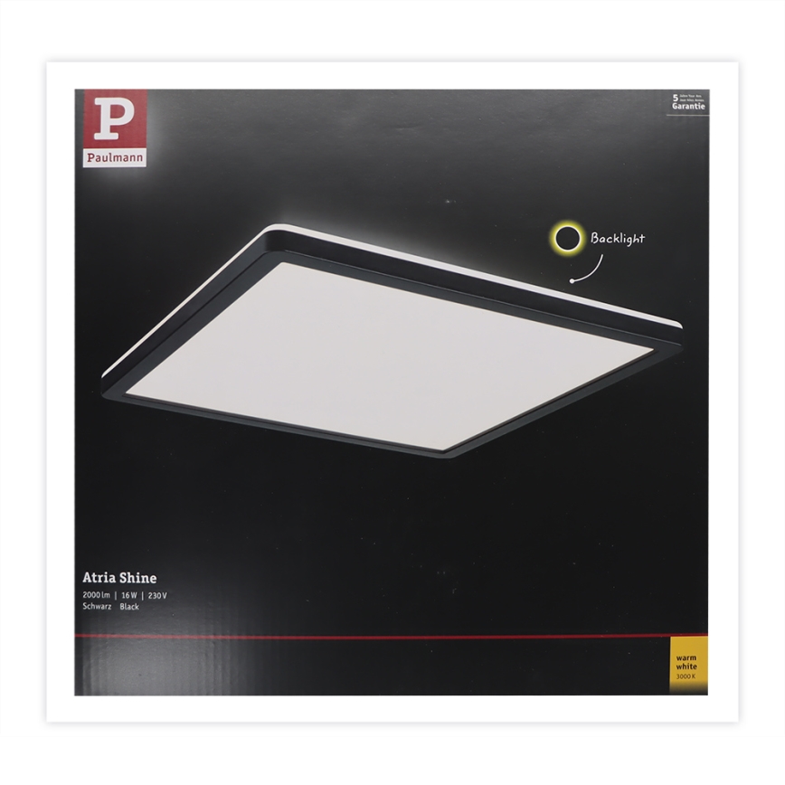 Paulmann 71001 - LED/16W Panel de techo ATRIA 230V 3000K 29,3x29,3 cm negro