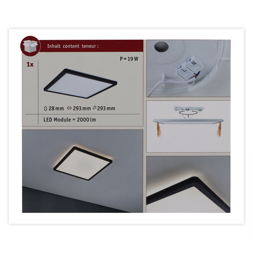 Paulmann 71001 - LED/16W Panel de techo ATRIA 230V 3000K 29,3x29,3 cm negro