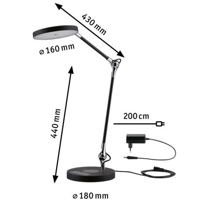 Paulmann 78010 - LED/11W Lámpara de mesa táctil regulable NUMIS 230V 2700/4000/6500K negro