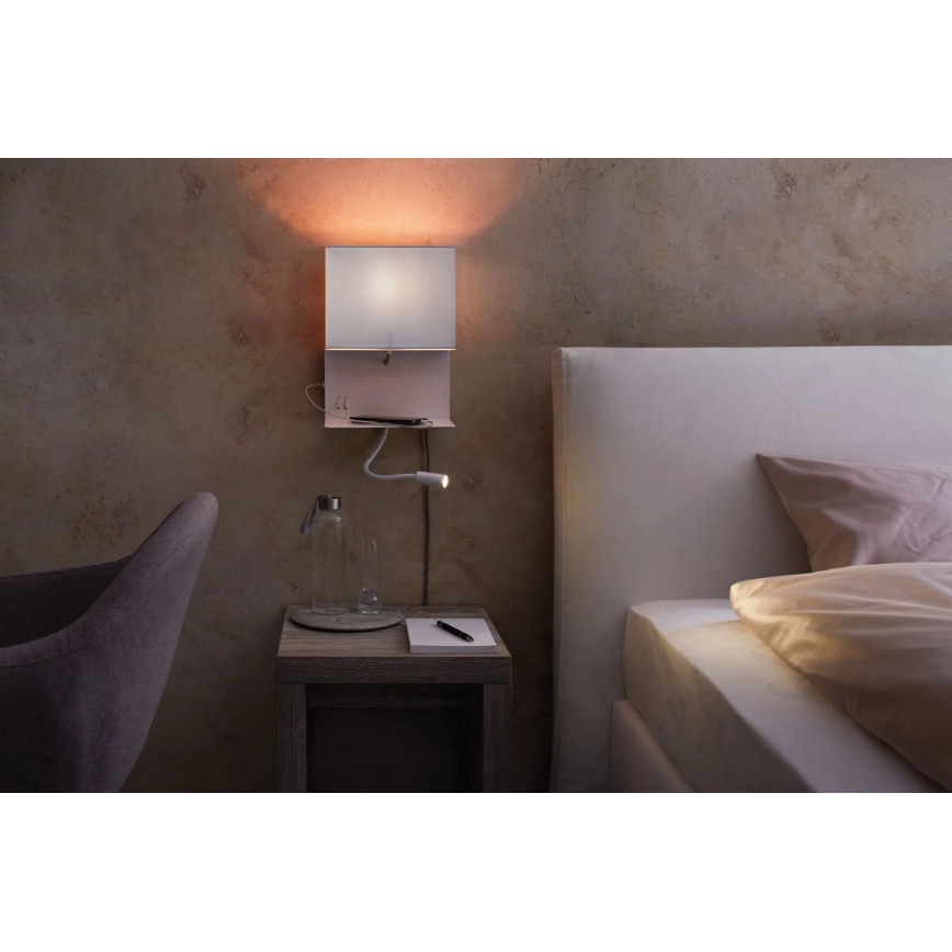 Paulmann 78913 - LED/2,5W + 1xE27/40W Lámpara de pared con repisa y puerto USB MERANI 230V blanca