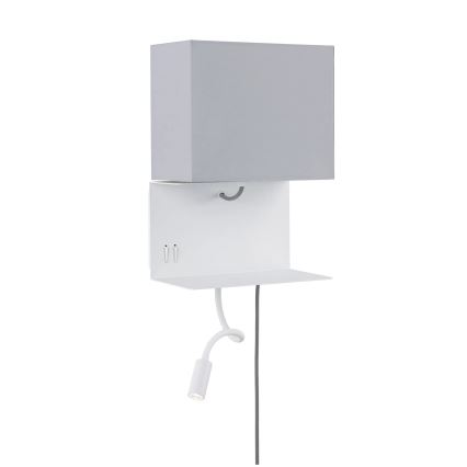 Paulmann 78913 - LED/2,5W + 1xE27/40W Lámpara de pared con repisa y puerto USB MERANI 230V blanca