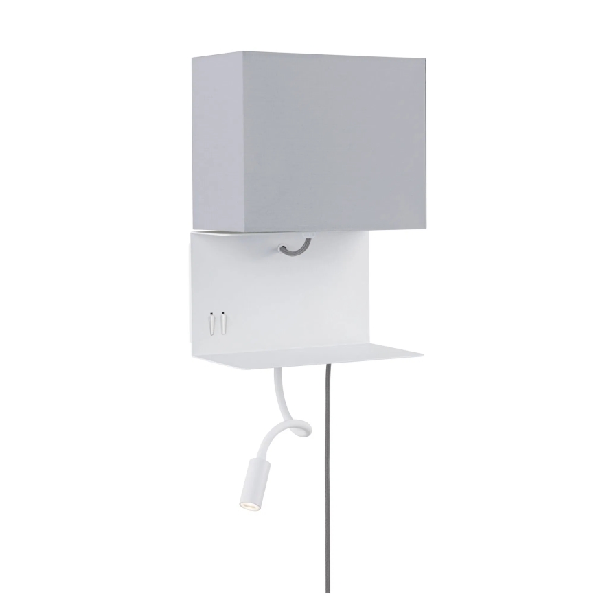Paulmann 78913 - LED/2,5W + 1xE27/40W Lámpara de pared con repisa y puerto USB MERANI 230V blanca