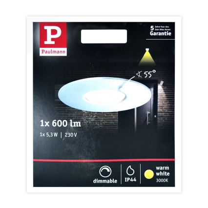 Paulmann 79668 - LED/5,3W IP44 Lámpara empotrable de baño regulable HOUSE 230V
