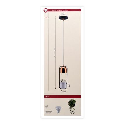 Paulmann 79749 - 1xGU10/20W Lámpara de araña con cable FANJA 230V