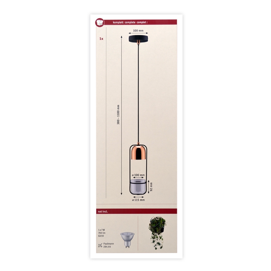 Paulmann 79749 - 1xGU10/20W Lámpara de araña con cable FANJA 230V