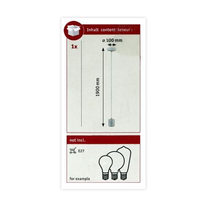 Paulmann 79750 - 1xE27/20W Lámpara colgante NORDIN 230V