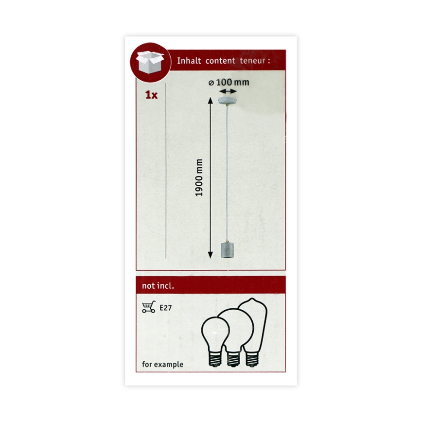 Paulmann 79750 - 1xE27/20W Lámpara colgante NORDIN 230V