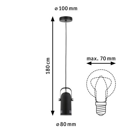 Paulmann 79766 - 1xE27/15W Lámpara colgante con cable LAVEA 230V negra