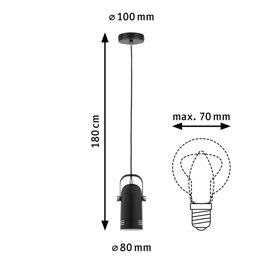 Paulmann 79766 - 1xE27/15W Lámpara colgante con cable LAVEA 230V negra