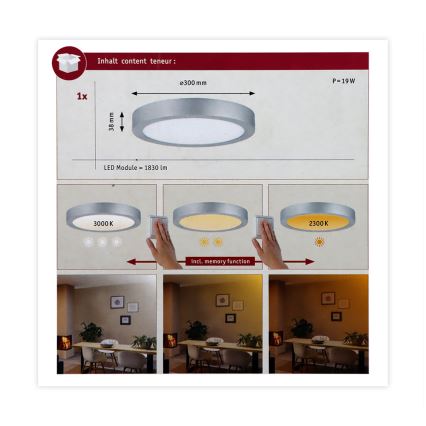 Paulmann 79798 - Plafón LED/16W CARPO 230V 2300/2500/3000K