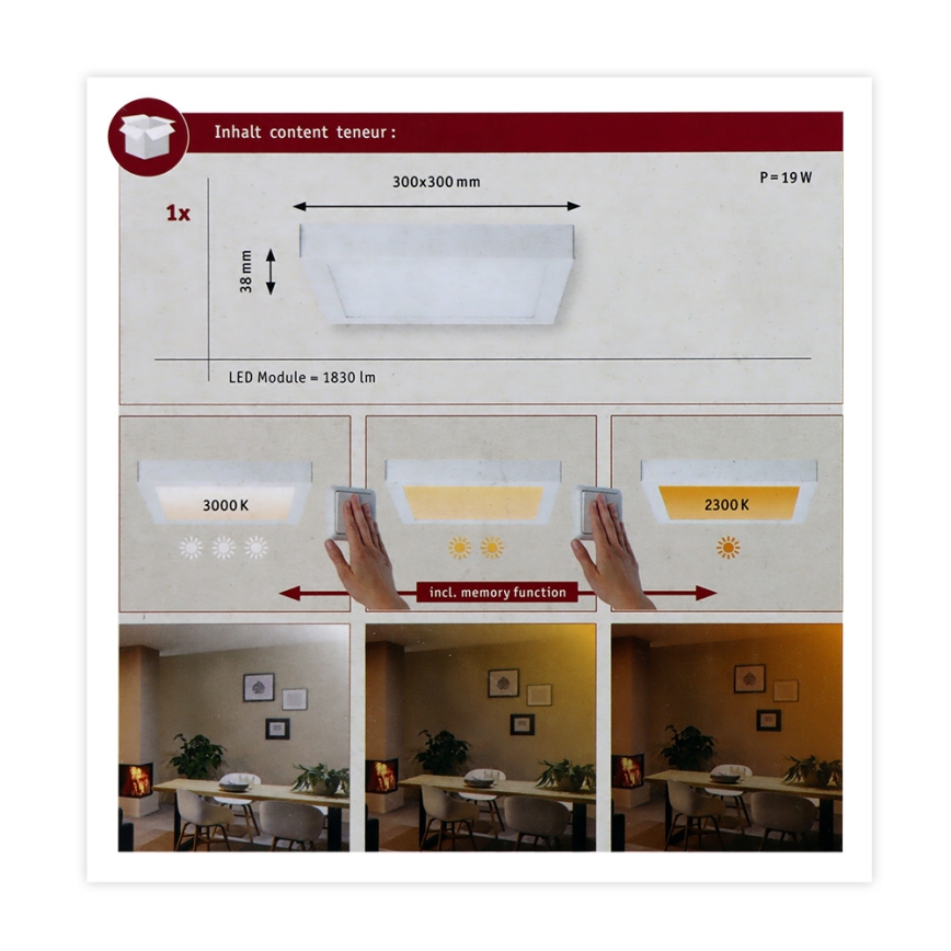 Paulmann 79801 - Plafón LED/13W CARPO 230V 2300/2500/3000K