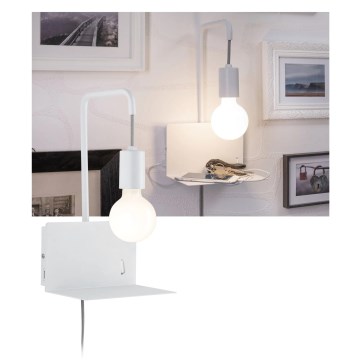 Paulmann 79812 - 1xE27/40W Aplique de pared con balda y puerto USB CALVANI 230V blanco