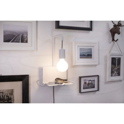 Paulmann 79812 - 1xE27/40W Aplique de pared con balda y puerto USB CALVANI 230V blanco
