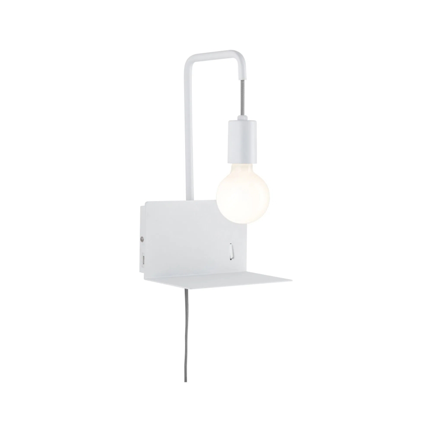 Paulmann 79812 - 1xE27/40W Aplique de pared con balda y puerto USB CALVANI 230V blanco