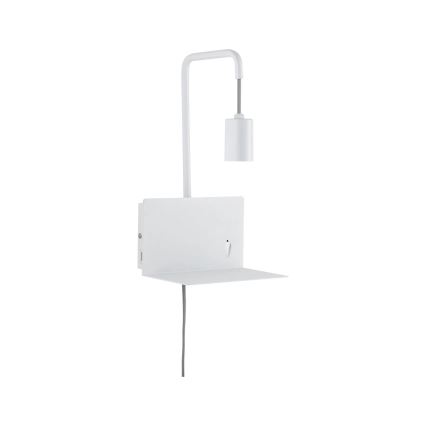 Paulmann 79812 - 1xE27/40W Aplique de pared con balda y puerto USB CALVANI 230V blanco