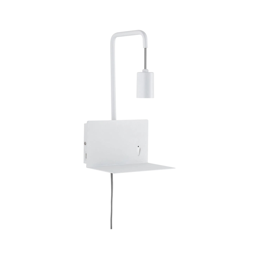 Paulmann 79812 - 1xE27/40W Aplique de pared con balda y puerto USB CALVANI 230V blanco