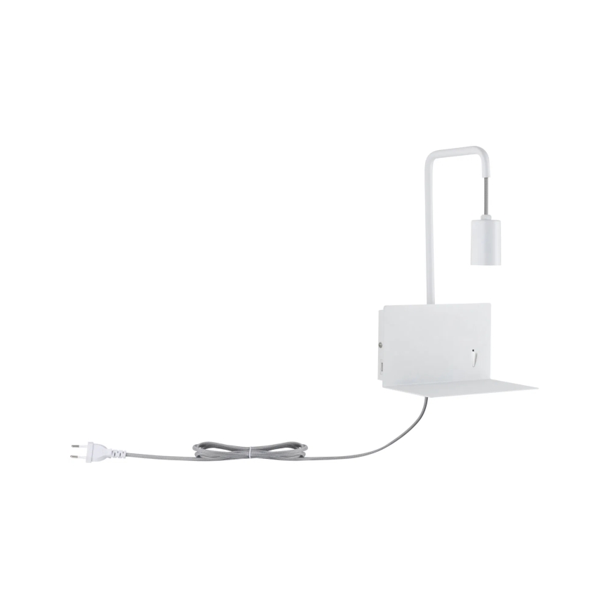 Paulmann 79812 - 1xE27/40W Aplique de pared con balda y puerto USB CALVANI 230V blanco