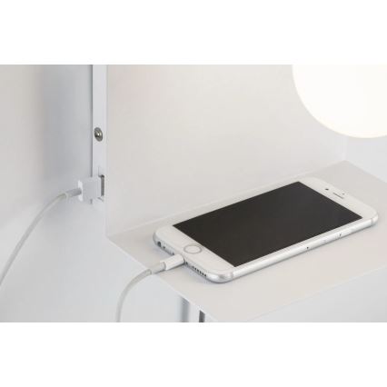 Paulmann 79812 - 1xE27/40W Aplique de pared con balda y puerto USB CALVANI 230V blanco