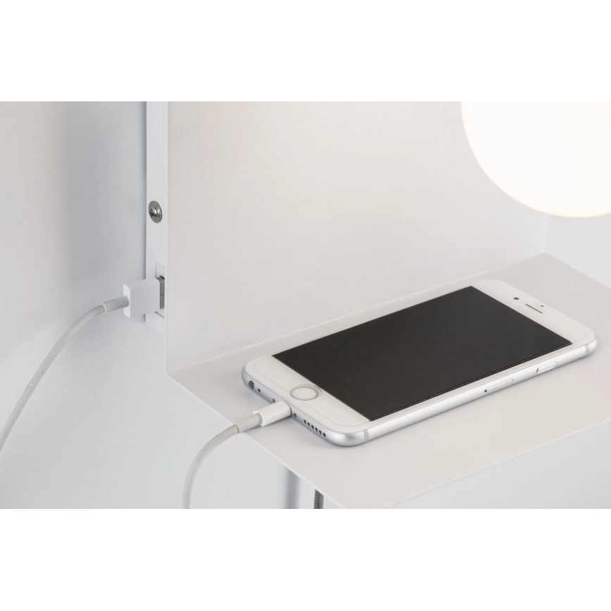 Paulmann 79812 - 1xE27/40W Aplique de pared con balda y puerto USB CALVANI 230V blanco