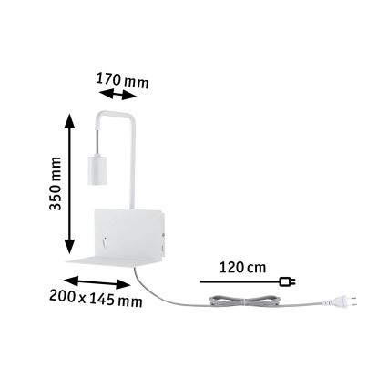 Paulmann 79812 - 1xE27/40W Aplique de pared con balda y puerto USB CALVANI 230V blanco
