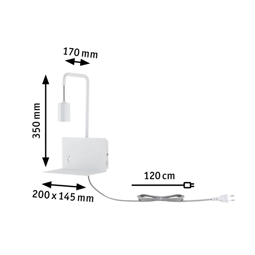 Paulmann 79812 - 1xE27/40W Aplique de pared con balda y puerto USB CALVANI 230V blanco