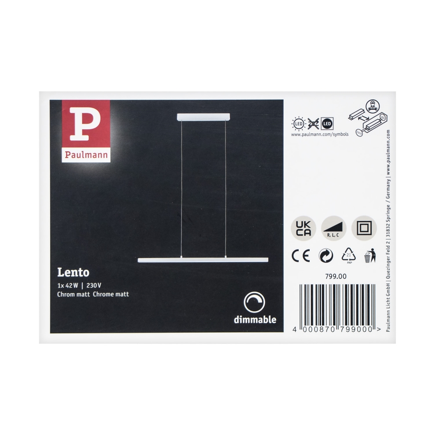 Paulmann 79900 - Lámpara de araña regulable sobre cable LED/42W LENTO 230V cromo mate