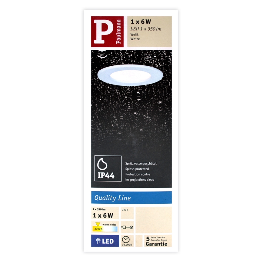 Paulmann 92061 - LED/6W IP44 Lámpara empotrable de baño QUALITY LINE 230V
