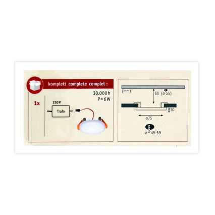 Paulmann 92387 - LED/4,5W IP44 Lámpara empotrable para el baño VARIFIT 230V